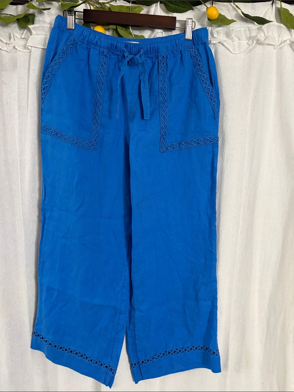 Joie Cobalt Blue 100% Linen Wide Leg Cropped Pants - Size M